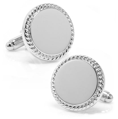 Stainless Steel Engravable Rope Border Edge Necklace and Cufflinks Gift Set