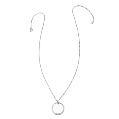 Stainless Steel Engravable Round Rope Edge Pendant Women's Box Chain Necklace
