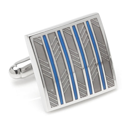 Gray and Blue Striped Square Cufflinks