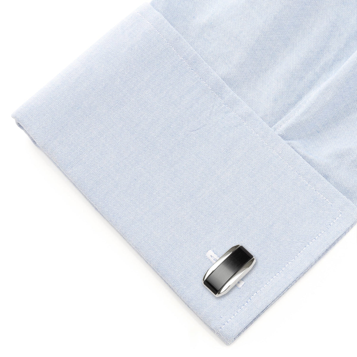 Silver Rectangular Cufflink with Dark Gray Cat’s-Eye Stone