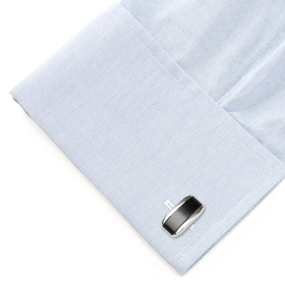 Silver Rectangular Cufflink with Dark Gray Cat’s-Eye Stone