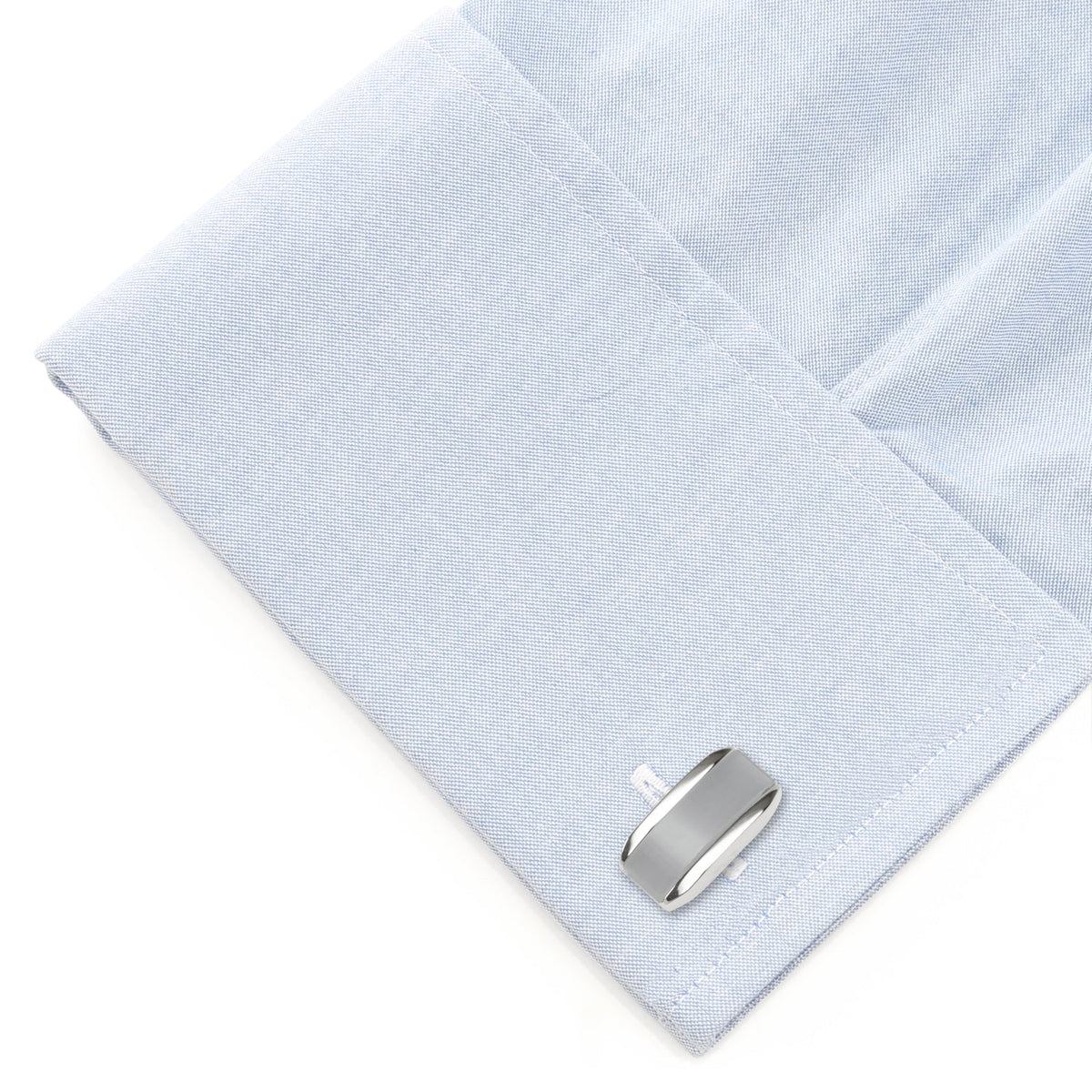 Silver Rectangular Cufflink with Gray Cat’s-Eye Stone