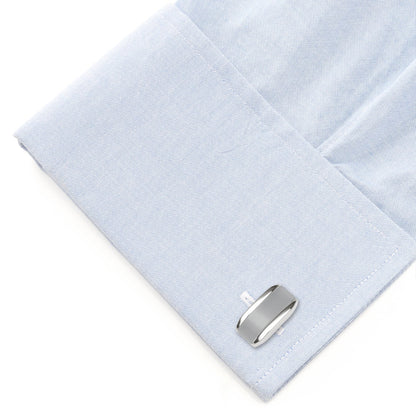 Silver Rectangular Cufflink with Gray Cat’s-Eye Stone