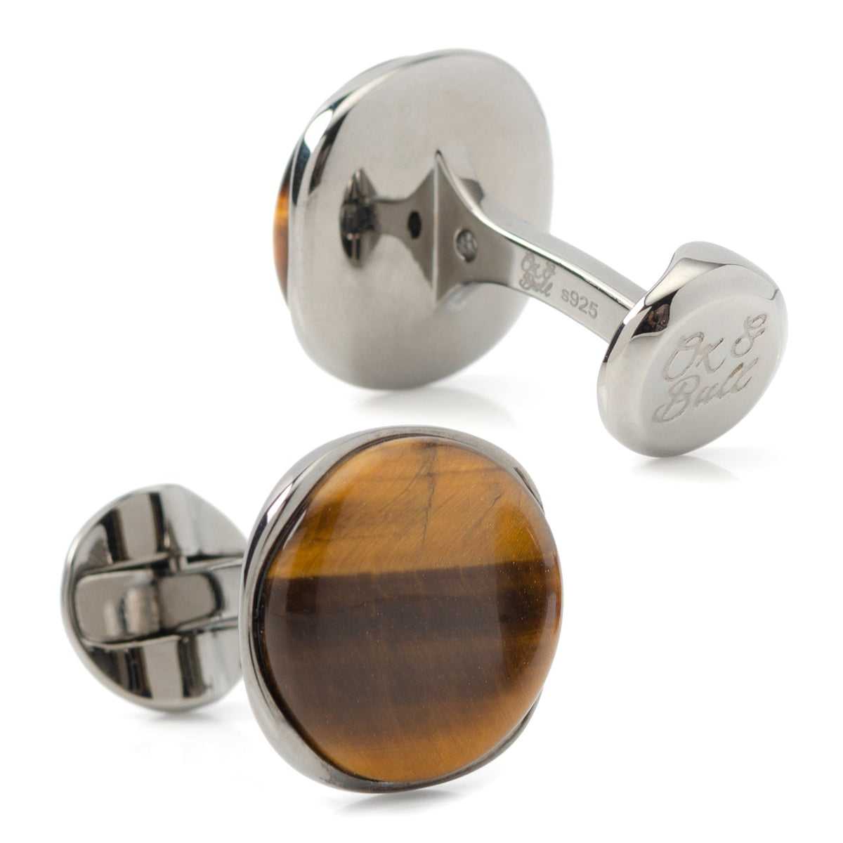 Sterling Silver Classic Formal Tigers Eye Gunmetal Cufflinks