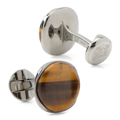 Sterling Silver Classic Formal Tigers Eye Gunmetal Cufflinks