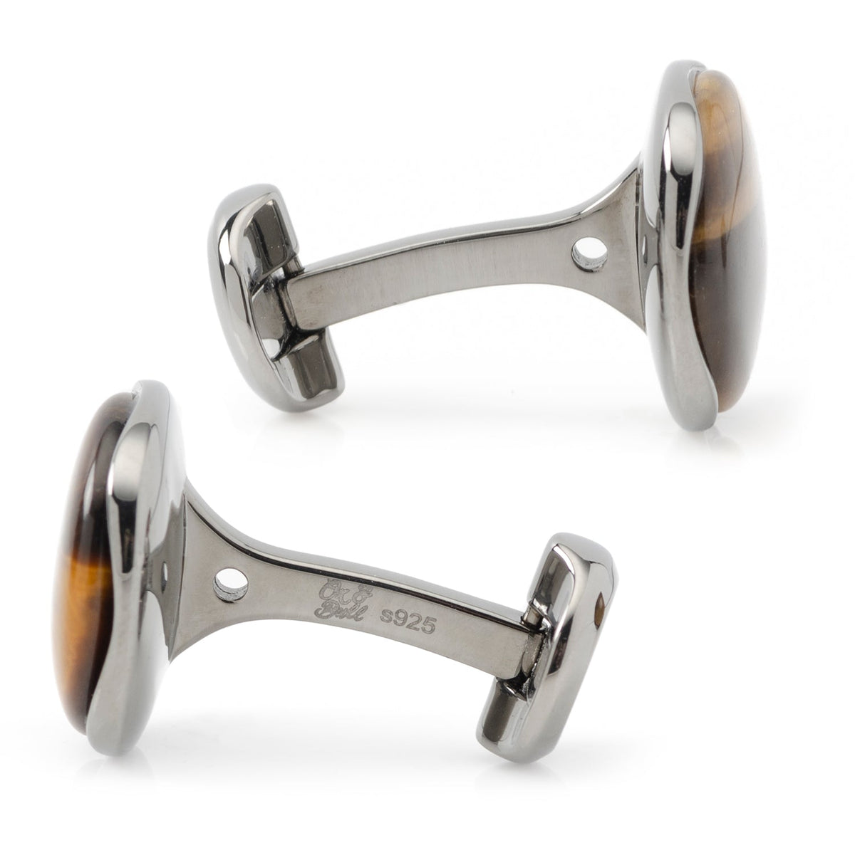 Sterling Silver Classic Formal Tigers Eye Gunmetal Cufflinks