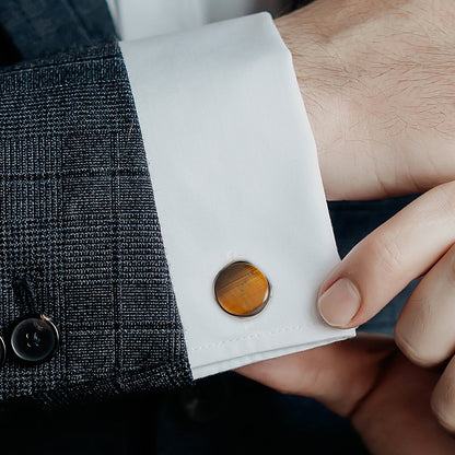 Sterling Silver Classic Formal Tigers Eye Gunmetal Cufflinks
