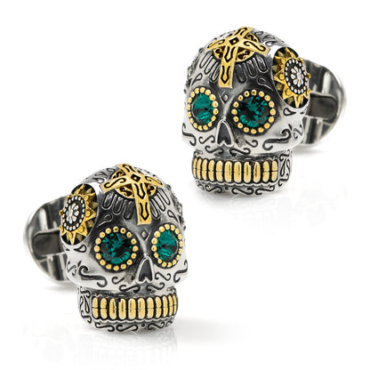 Sterling Silver with 18K Gold Vermeil Day of the Dead Skull Cufflinks