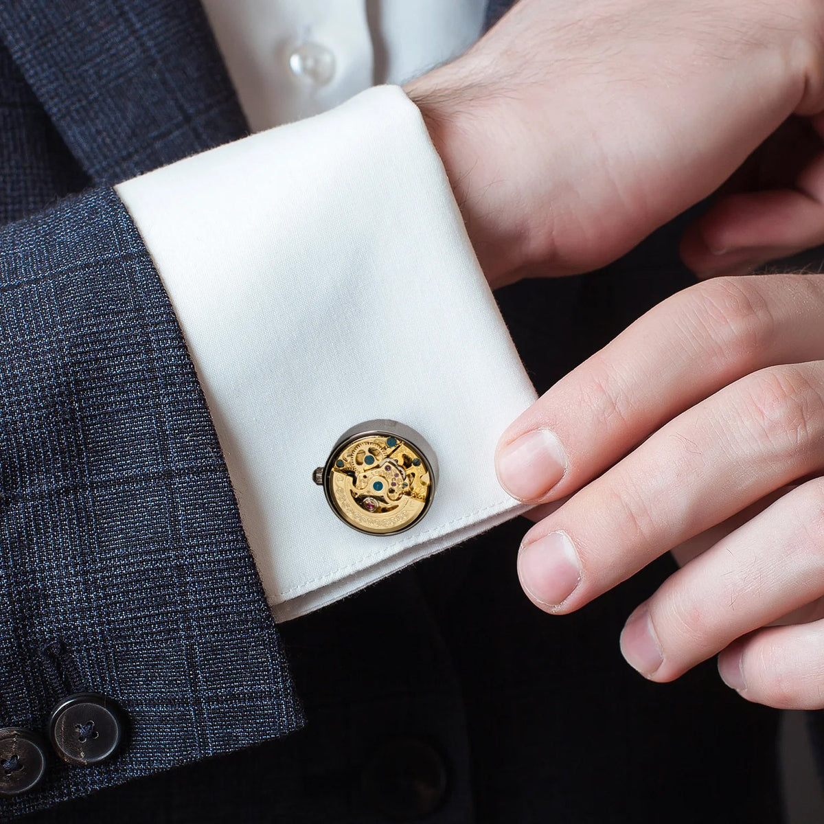 Gunmetal and Gold Kinetic Watch Movement Cufflinks