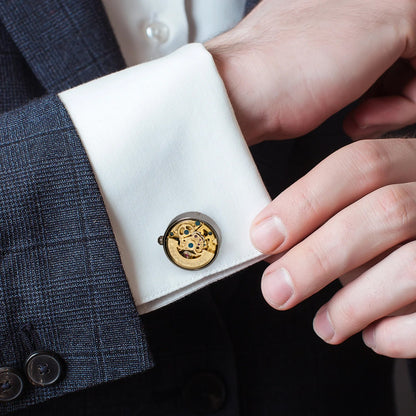 Gunmetal and Gold Kinetic Watch Movement Cufflinks