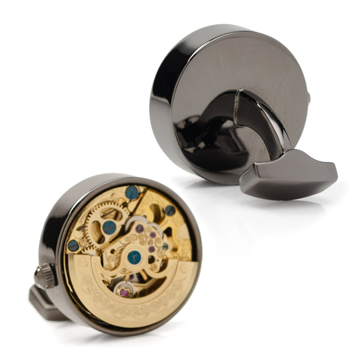 Gunmetal and Gold Kinetic Watch Movement Cufflinks