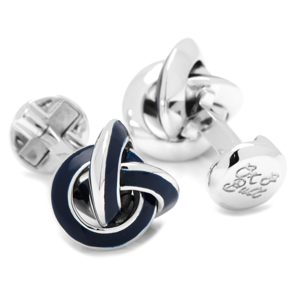 Sterling Silver Blue Enamel Knot Cufflinks
