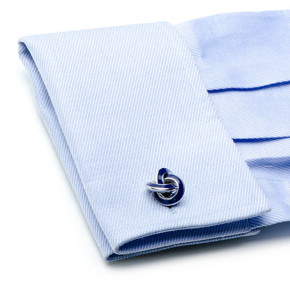 Sterling Silver Blue Enamel Knot Cufflinks