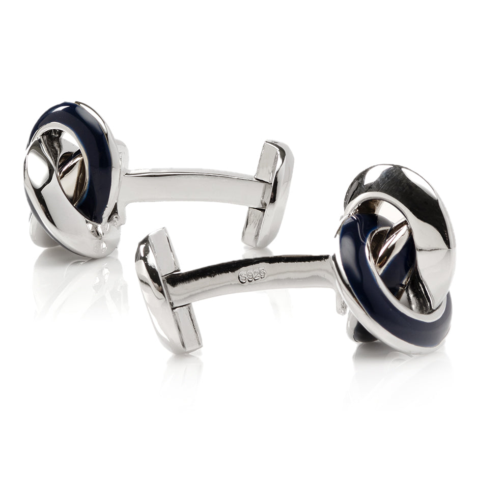 Sterling Silver Blue Enamel Knot Cufflinks