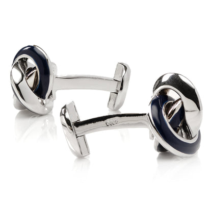 Sterling Silver Blue Enamel Knot Cufflinks