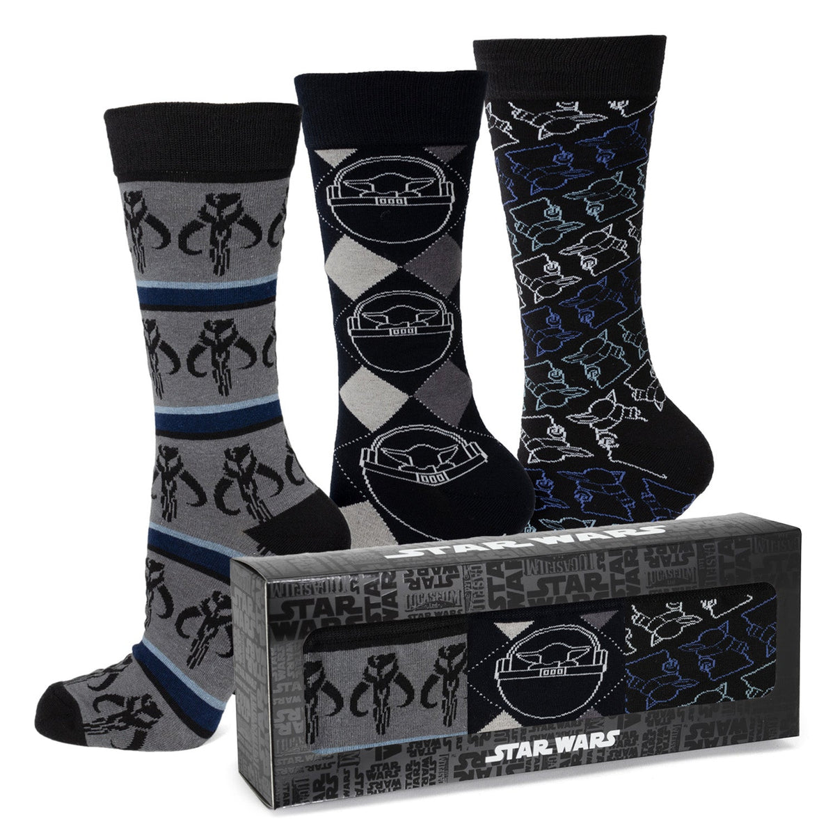 Star Wars Mandalorian 3-Pack Dress Sock and Mythosaur Lapel Pin Gift Set