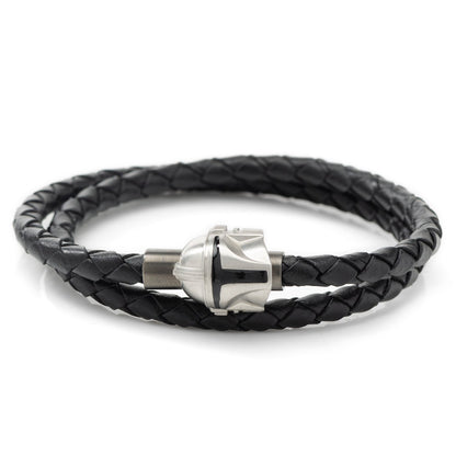 Star Wars Mandalorian Double Wrap Stainless Steel Black Bracelet