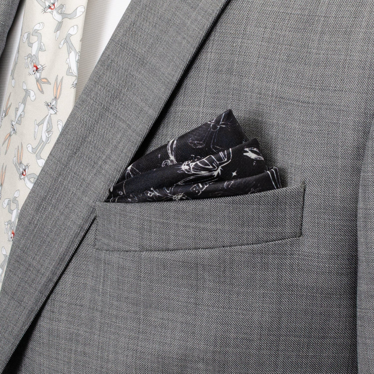 Looney Tunes Bugs Bunny Black Pocket Square